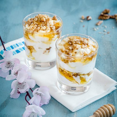 Strained Yogurt with Honey Taco and Tiramisu